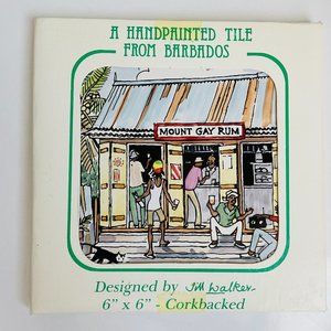 Vintage Jim Walker Handpainted Tile Barbados Rum Shop 6x6” Cork Back NEW